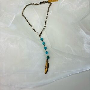 Turquoise Women’s Necklace with Copper Feather!
